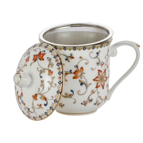 Kubek porcelanowy z zaparzaczem i pokrywką 380 ml