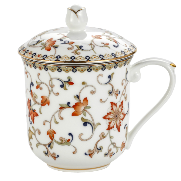 Kubek porcelanowy z zaparzaczem i pokrywką 380 ml