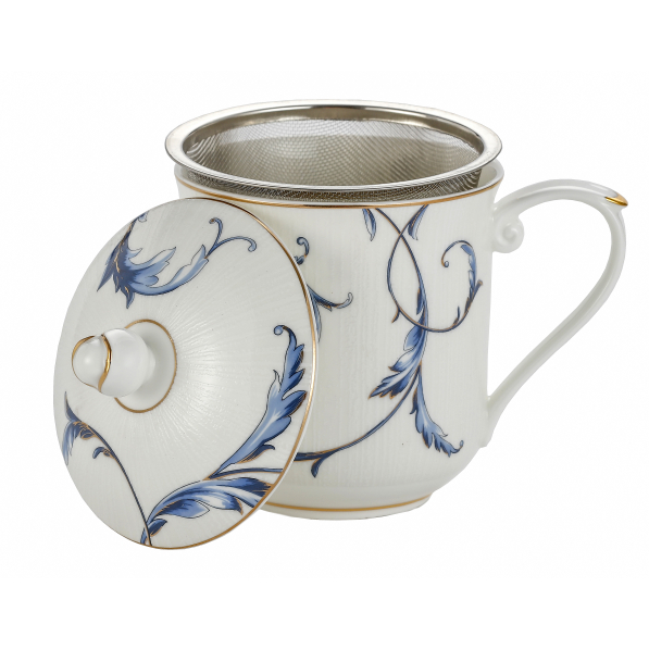 Kubek porcelanowy z zaparzaczem i pokrywką 380 ml
