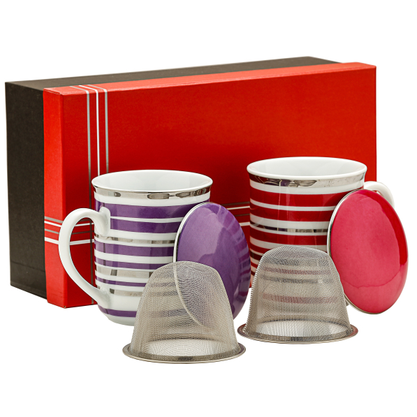 Kubki porcelanowe z zaparzaczami i pokrywką 300 ml 2 szt.
