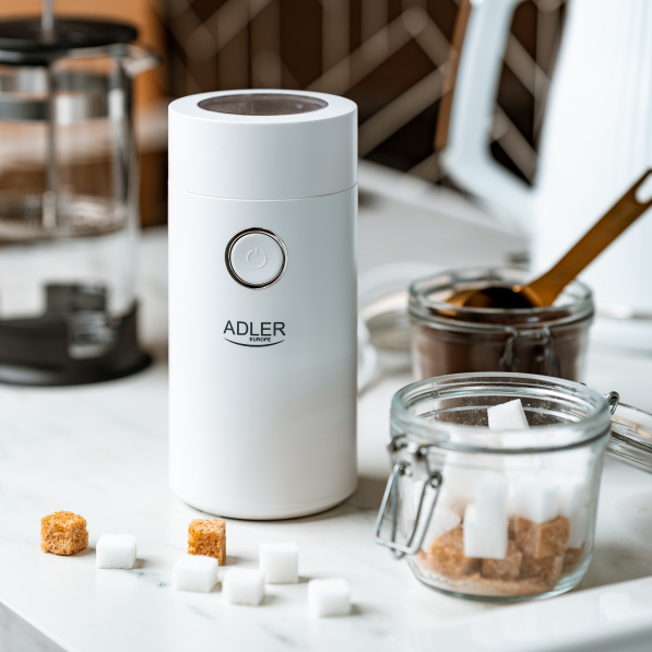 ADLER Coffee Grinder biało-srebrny - młynek do kawy elektryczny