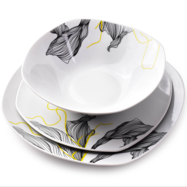 Komplet talerzy porcelanowych AFFEK DESIGN LEA BLACK na 6 osób (18 el.)