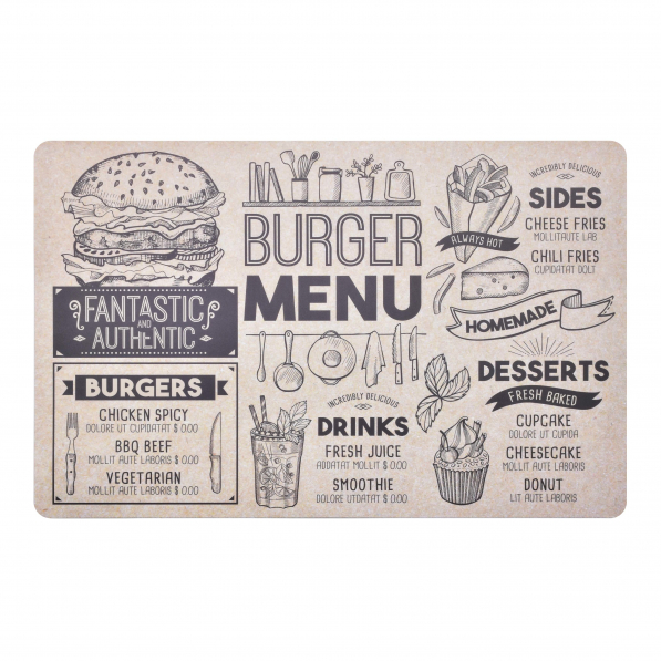 Mata stołowa / podkładka na stół z polipropylenu COOKINI BASIC KITCHEN BURGER MENU 43,5 x 28,2 cm