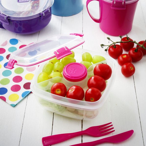 SISTEMA To Go Salad 1,1 l różowy - lunch box / śniadaniówka plastikowa ze sztućcami