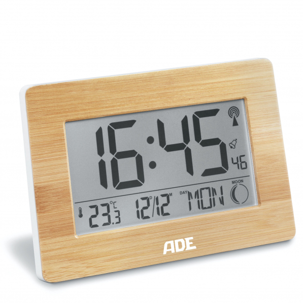 ADE Bamboo 23 x 16 cm brązowy - zegar / budzik plastikowy z termometrem