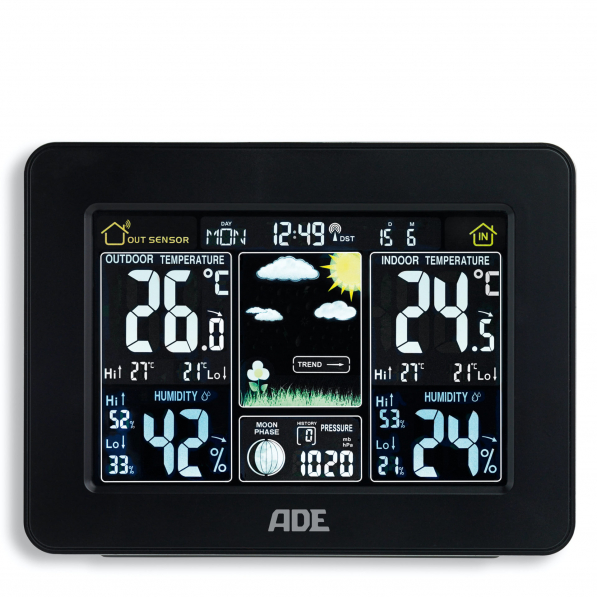 ADE Weather II 16,5 x 12 cm - stacja pogodowa elektroniczna z czujnikiem zewnętrznym