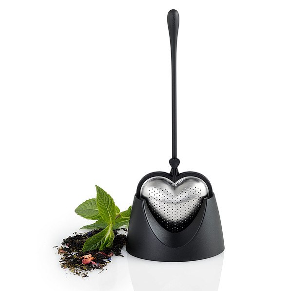ADHOC Big Heart 21 cm czarny - zaparzacz do herbaty stalowy z podstawką