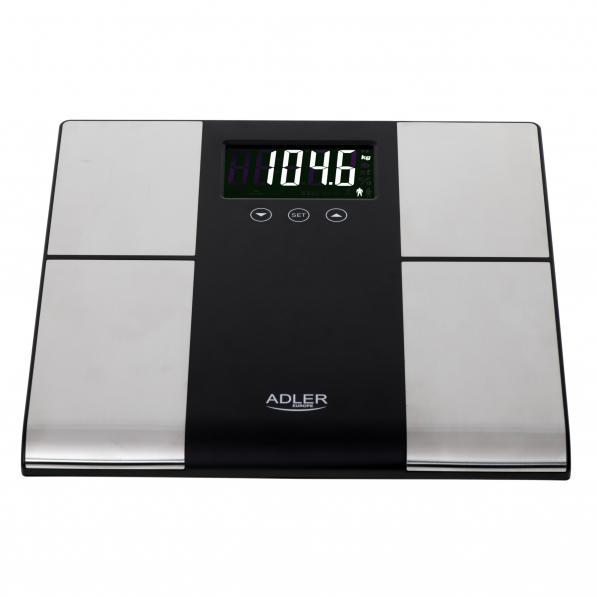 ADLER Scale 31 x 31 cm srebrno-czarna - waga łazienkowa elektroniczna z analizatorem