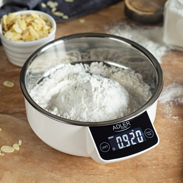 ADLER Weight biała - waga kuchenna elektroniczna z miską ze stali nierdzewnej