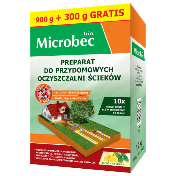BROS Microbec Bio 1,2 kg - aktywator / preparat do przydomowych oczyszczalni ścieków o zapachu cytryny