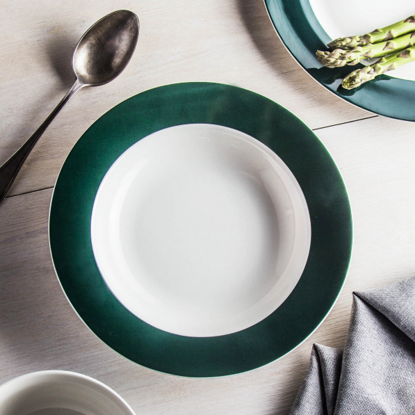 AMBITION Aura Green 23 cm ciemnozielony - talerz obiadowy głęboki porcelanowy