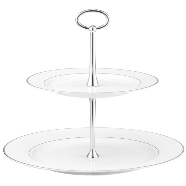 AMBITION Aura Silver 27 cm - patera na ciasto dwupoziomowa porcelanowa