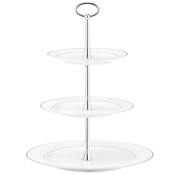 AMBITION Aura Silver 27 cm - patera na ciasto trzypoziomowa porcelanowa