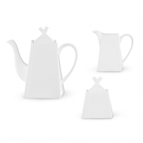 AMBITION Kubiko 0,75 l - dzbanek do herbaty i kawy porcelanowy z cukiernicą i mlecznikiem