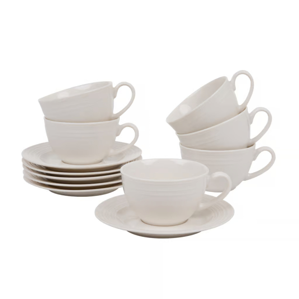 AMBITION Linea 220 ml 6 szt. - filiżanki do kawy i herbaty porcelanowe ze spodkami