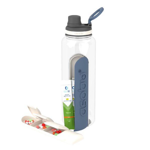 ASOBU Electrolyte Blue 1,2 l - butelka na wodę tritanowa z pojemnikami na elektrolity i suplementy