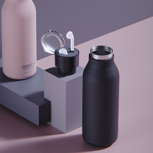 ASOBU H2 Audio Black 0,5 l - butelka termiczna ze stali nierdzewnej z słuchawkami dousznymi i ładowarką