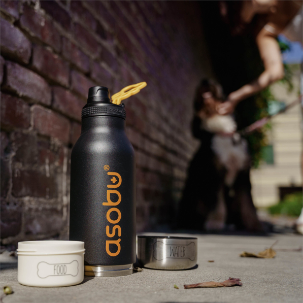 ASOBU The Asobu Buddy Black 1 l - butelka na wodę termiczna ze stali nierdzewnej z miskami dla psa
