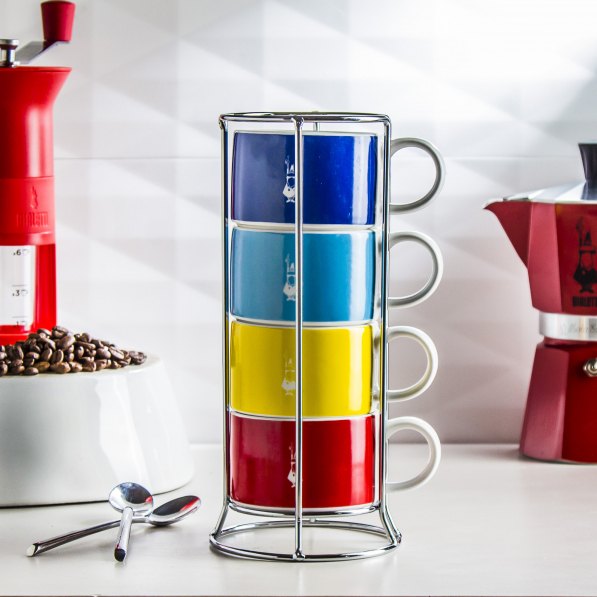 BIALETTI Color 150 ml 4 szt. - filiżanki do kawy i herbaty porcelanowe ze stojakiem