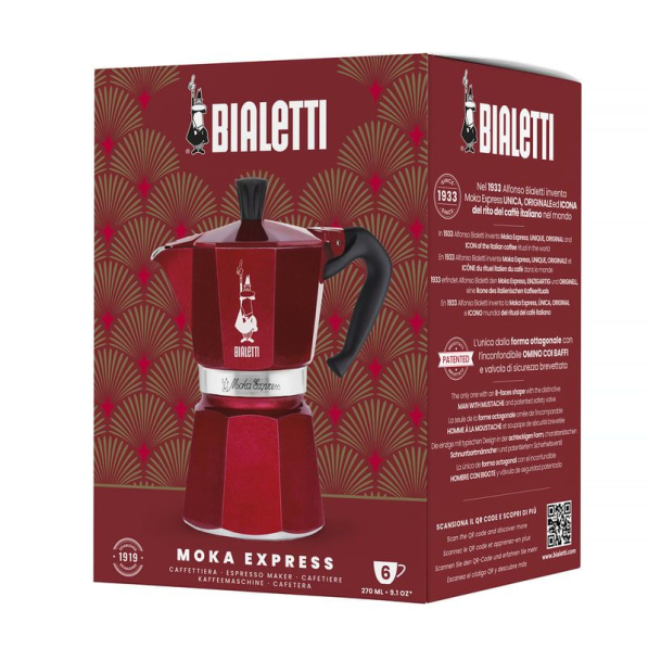 BIALETTI Moka Express Deco Glamour na 6 filiżanek espresso (6 tz) - kawiarka aluminiowa ciśnieniowa