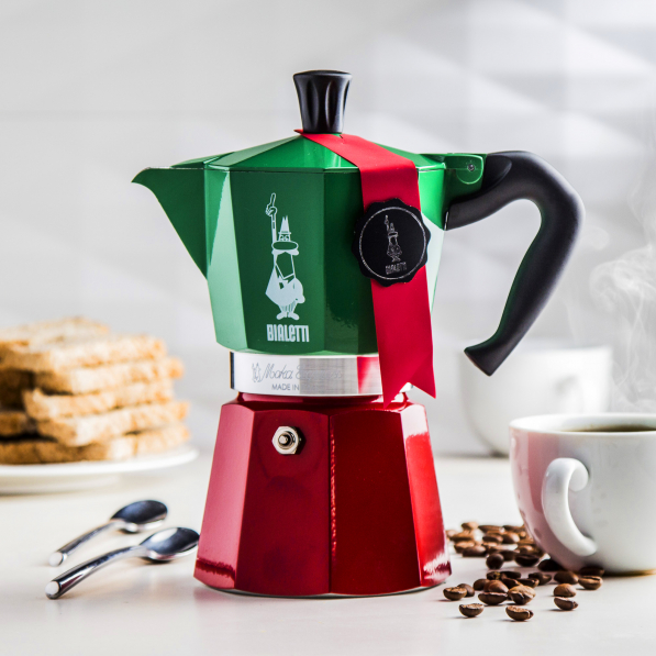 BIALETTI Moka Express Italia na 6 filiżanek espresso (6 tz) czerwono-zielona - kawiarka aluminiowa ciśnieniowa
