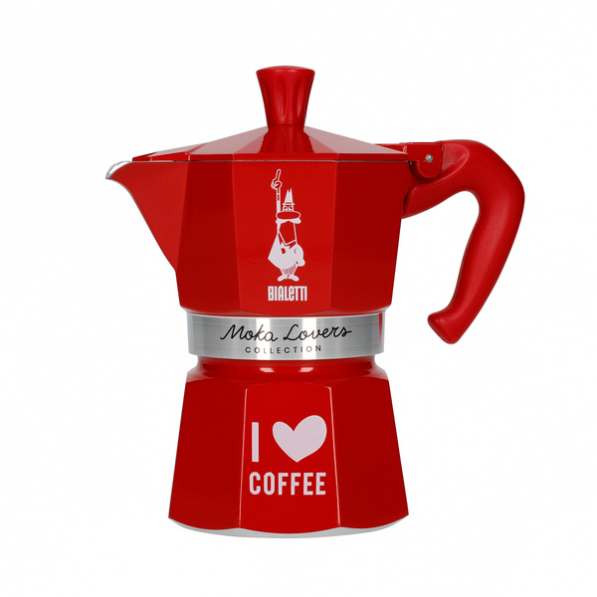 BIALETTI Moka Express Love na 3 filiżanki espresso (3 tz) czerwona - włoska kawiarka aluminiowa ciśnieniowa