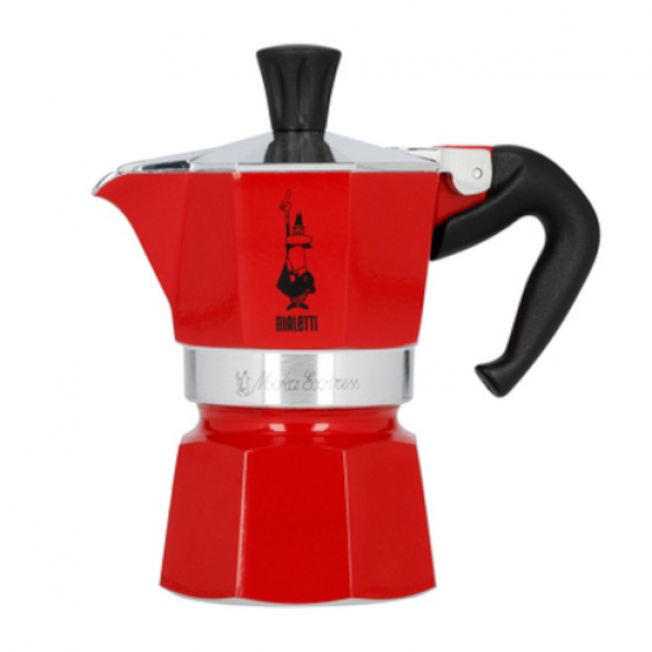 BIALETTI Moka Express na 1 filiżankę espresso (1 tz) czerwona - kawiarka aluminiowa ciśnieniowa 