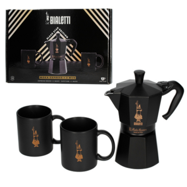 BIALETTI Moka Express na 6 filiżanek espresso (6 tz) - kawiarka aluminiowa ciśnieniowa z kubkami