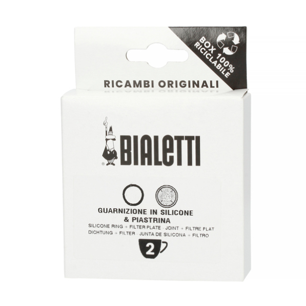 BIALETTI Mukka na 2 filiżanki espresso - uszczelka do kawiarki silkonowa z sitkiem
