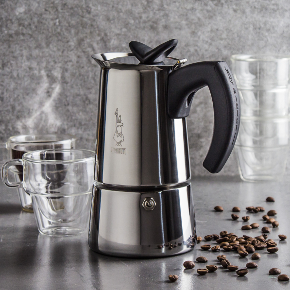 BIALETTI Musa Restyling na 6 filiżanek espresso (6 tz) - kawiarka stalowa ciśnieniowa
