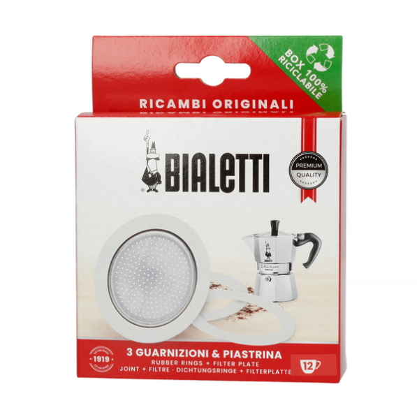 BIALETTI na 12 filiżanek espresso 3 szt. - uszczelki do kawiarki gumowe z sitkiem