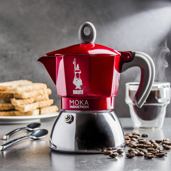 BIALETTI New Moka Induction na 4 filiżanki espresso (4 tz) czerwona- kawiarka aluminiowa ciśnieniowa 