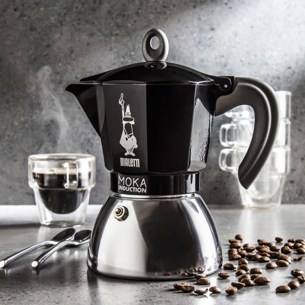 BIALETTI New Moka Induction na 6 filiżanek espresso (6 tz) czarna - kawiarka aluminiowa ciśnieniowa