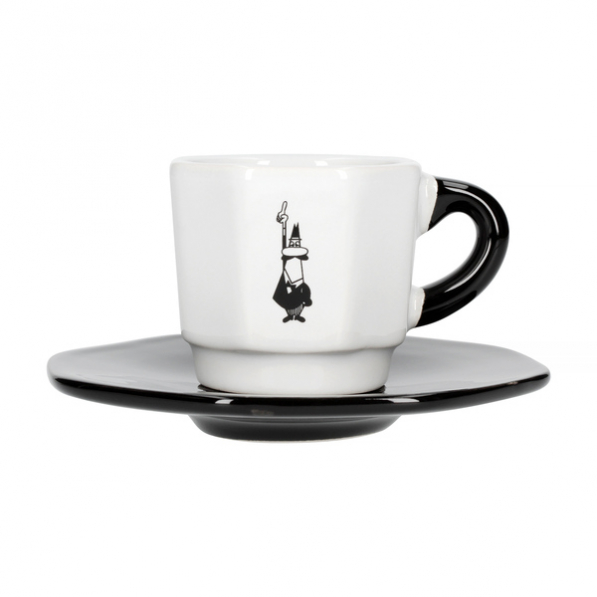 BIALETTI Perfetto Moka 75 ml czarno-białe - filiżanki do espresso porcelanowe ze spodkami