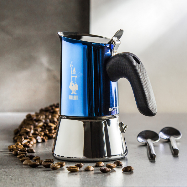 BIALETTI New Venus na 2 filiżanki espresso (2 tz) niebieska - kawiarka ze stali nierdzewnej ciśnieniowa
