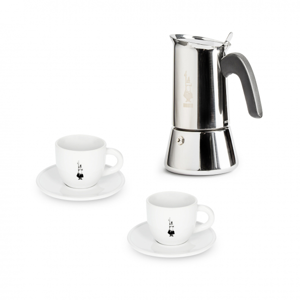 BIALETTI Venus na 6 filiżanek espresso (6 tz) - kawiarka ze stali nierdzewnej ciśnieniowa z filiżankami