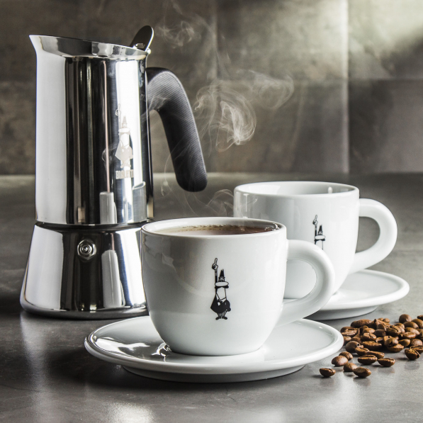 BIALETTI Venus na 6 filiżanek espresso (6 tz) - kawiarka ze stali nierdzewnej ciśnieniowa z filiżankami
