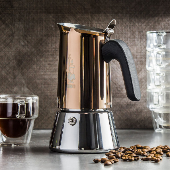 BIALETTI New Venus na 6 filiżanek espresso (6 tz) miedziana - kawiarka ze stali nierdzewnej ciśnieniowa