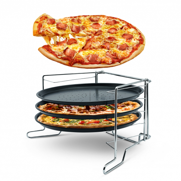 Blachy do pizzy perforowane ze stojakiem ze stali węglowej APETITO 32 cm 3 szt.
