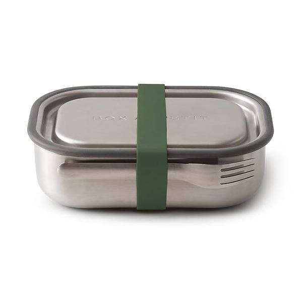 BLACK BLUM Box Appetit 3 w 1 steel oliwkowy - lunch box stalowy dwukomorowy z widelcem
