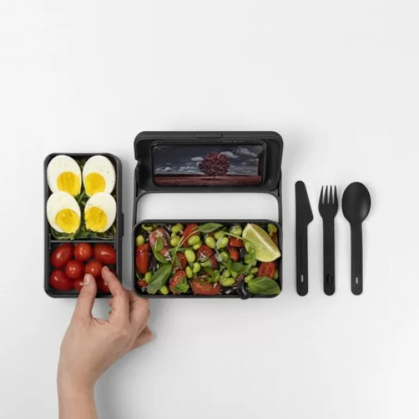 BLIM+ Create Bauletto - lunch box / śniadaniówka ze sztućcami trzykomorowa