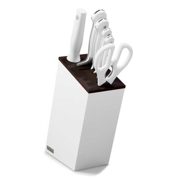 WÜSTHOF Classic White 7el. - noże kuchenne ze stali molibdenowo-wanadowej w bloku z nożyczkami i ostrzałką