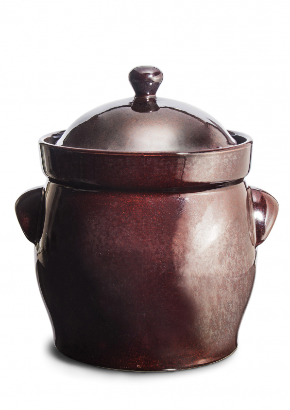 BOLESŁAWIEC GU-1907 DEK. ZM 10 l brązowa - beczka do kiszenia kapusty i ogórków ceramiczna z kołnierzem wodnym i pokrywką