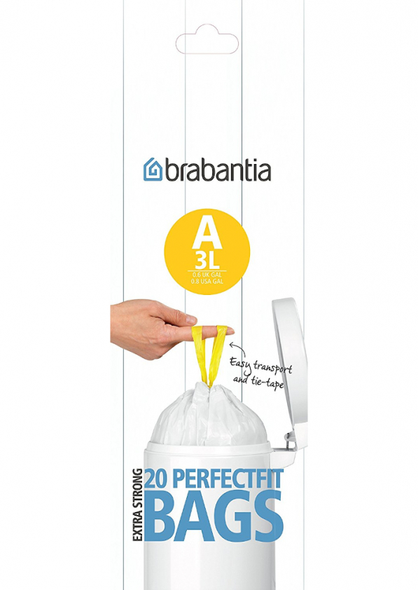 BRABANTIA Bagsy A 3 l 20 szt. białe - worki na śmieci plastikowe z taśmą