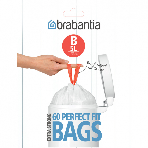 BRABANTIA Bagsy B białe 5 l 60 szt. (348969) - worki na śmieci plastikowe z taśmą