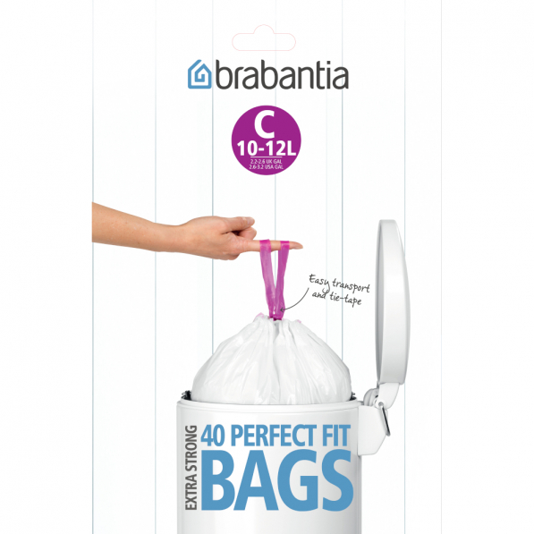 BRABANTIA Bagsy C białe 12 l 40 szt. (361982) - worki na śmieci plastikowe z taśmą