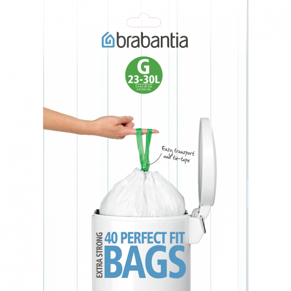 BRABANTIA Bagsy G białe 30 l 40 szt. (375668) - worki na śmieci plastikowe z taśmą