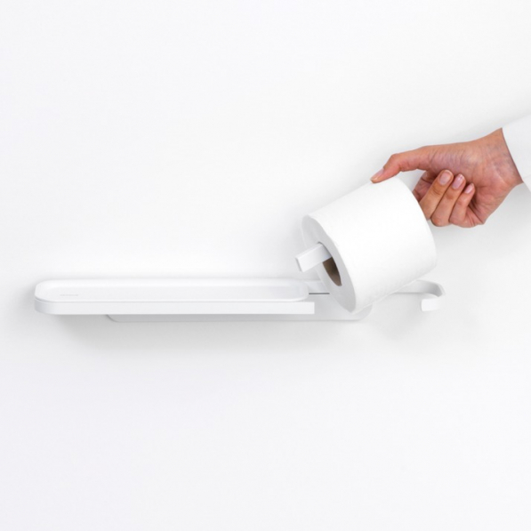 BRABANTIA MindSet biały - uchwyt na papier toaletowy ze stali nierdzewnej z półką