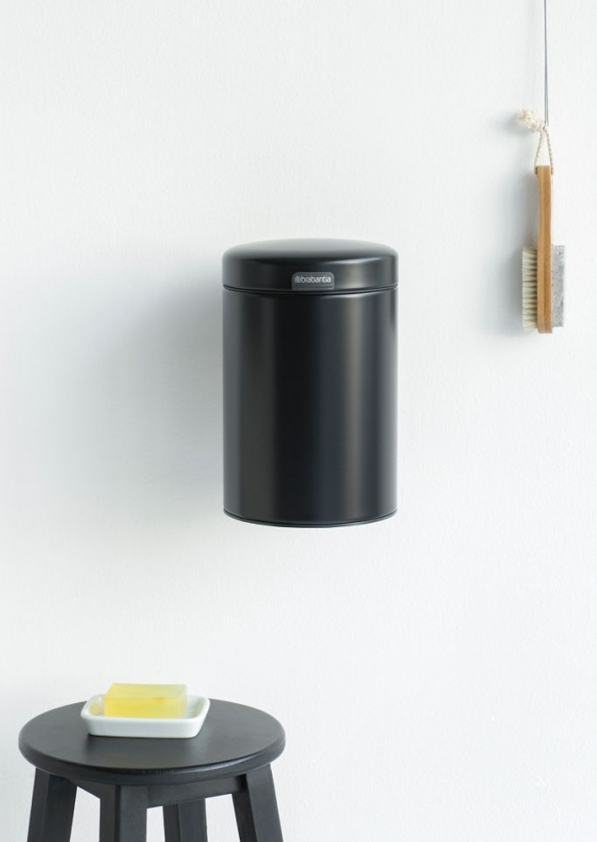 BRABANTIA Newicon czarny 3 l - kosz na śmieci do łazienki ze stali nierdzewnej podwieszany