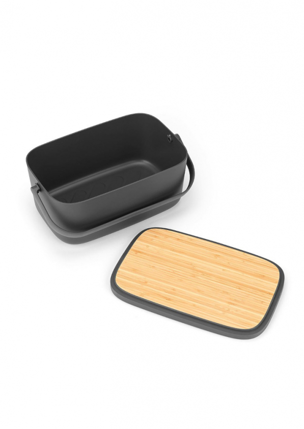 BRABANTIA Nic Bread Bin 39,5 x 25,5 cm ciemnoszary - chlebak plastikowy z deską do krojenia 